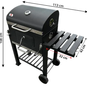 4iq kohlegrill mit gusseisenrost grillwagen mit 2 grillflächen 55x36 cm und 535x24 cm schwarz