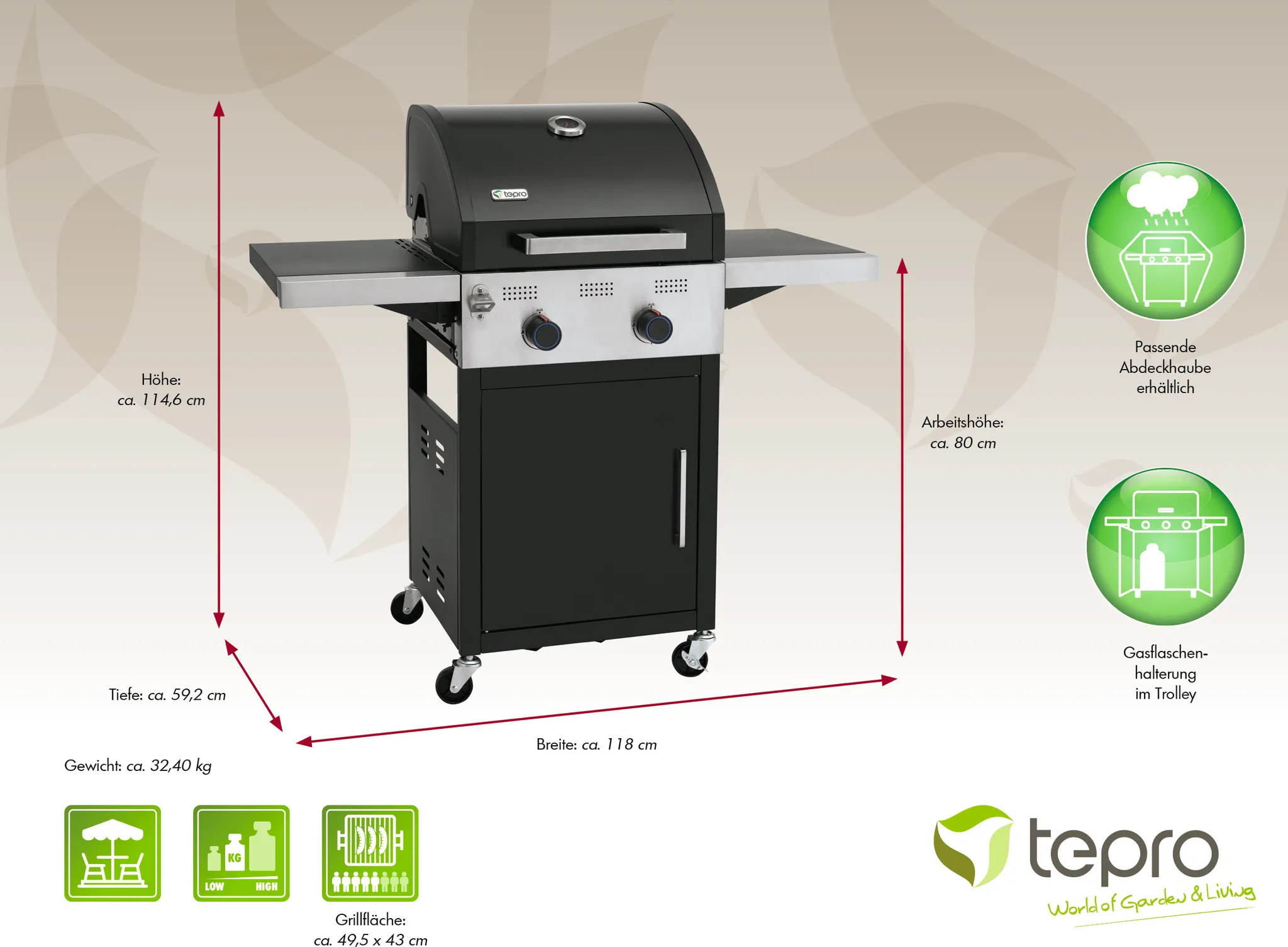 tepro gasgrill keansburg 2 se, 2 brenner, gussrost, abklappbare seitenablagen tepro gasgrill keansburg 2 se, 2 brenner, gussrost, abklappbare seitenablagen